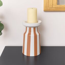 Melody Maison Large Burnt Orange Striped Pillar Candle Holder - 28cm - thumbnail 4
