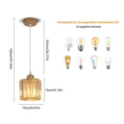 Pheashine Gold Crystal Pendant Light, Adjustable 1m Cord, E27 Socket (Bulb Not ) - thumbnail 3