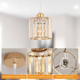 Pheashine Gold Crystal Pendant Light, Adjustable 1m Cord, E27 Socket (Bulb Not ) - thumbnail 5