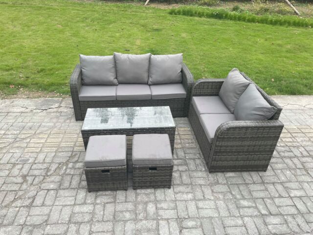 Fimous 7 Seater Outdoor Rattan Garden Furniture Set with Patio Lounge Sofa Set with Rectangular Coffee Table in Dark Grey - image 1