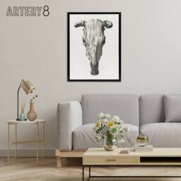 "Artery8 Skull of a Cow Pencil Drawing Bernard Vintage Framed Canvas Wall Art in White - Size: W12"" x H16""" - thumbnail 3