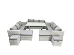 Fimous Rattan Garden Furniture Dining Set 13 Seater Lounge Sofa Dining Table Set with 4 Footstools Light Grey Mixed - thumbnail 1