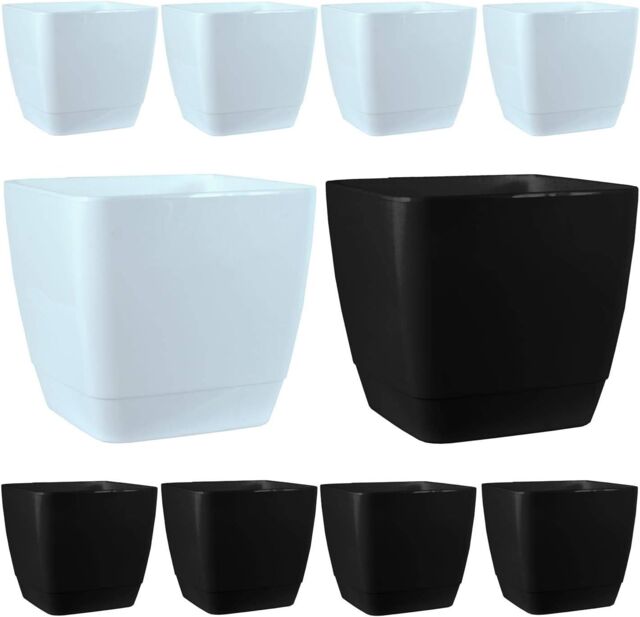 simpa 10PC Square Plastic Planters Black & White Assortment - image 1