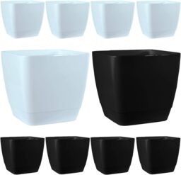 simpa 10PC Square Plastic Planters Black & White Assortment - thumbnail 1