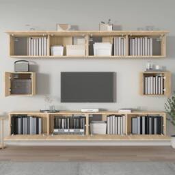 Berkfield Home Classic 6 Piece TV Cabinet Set Sonoma Oak Engineered Wood in Light Oak - thumbnail 1