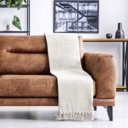 New Edge Blinds Waffle Collection Cotton Throw in Beige - Size: 178 cm x 254 cm - thumbnail 3
