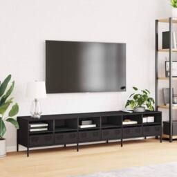 Berkfield Home TV Cabinet Black 202x39x43.5 cm Cold-rolled Steel - thumbnail 1