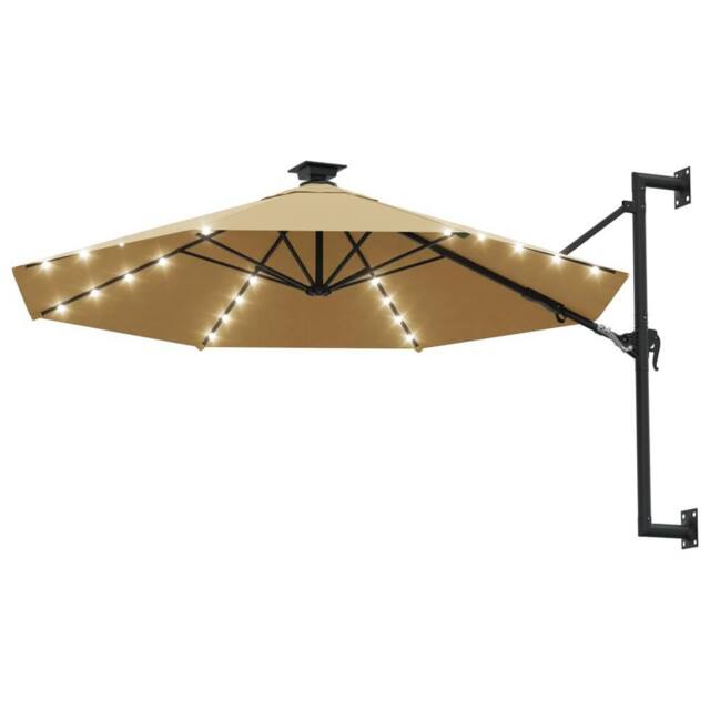 Berkfield Home Wall-mounted Parasol with LEDs & Metal Pole 300 cm Taupe in Beige - image 1