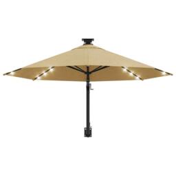 Berkfield Home Wall-mounted Parasol with LEDs & Metal Pole 300 cm Taupe in Beige - thumbnail 4