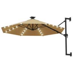 Berkfield Home Wall-mounted Parasol with LEDs & Metal Pole 300 cm Taupe in Beige - thumbnail 1