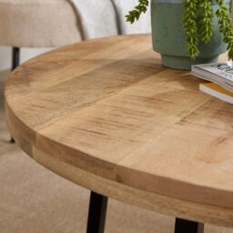 Home Source Coffee Table Criss Cross Iron Base Mango Wood Top Home Living Storage in Light Oak - thumbnail 5