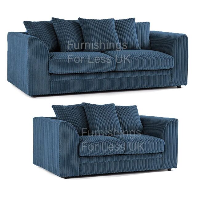 Furnishings For Less UK Luxor Jumbo Cord 3 + 2 Fabric Sofa Suite in Blue - image 1