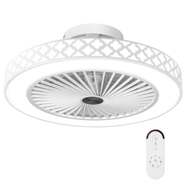 "Costway Low Profile Flush Mount Fan 19"" Ceiling Fan w/3000-6500K Dimmable LED in White"