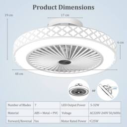 "Costway Low Profile Flush Mount Fan 19"" Ceiling Fan w/3000-6500K Dimmable LED in White" - thumbnail 2