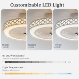 "Costway Low Profile Flush Mount Fan 19"" Ceiling Fan w/3000-6500K Dimmable LED in White" - thumbnail 5