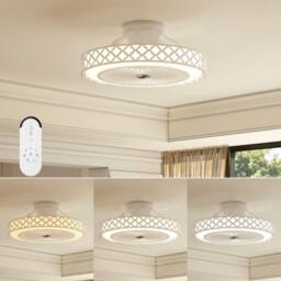 "Costway Low Profile Flush Mount Fan 19"" Ceiling Fan w/3000-6500K Dimmable LED in White" - thumbnail 3
