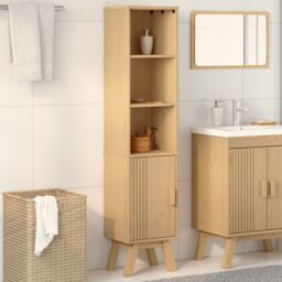 Berkfield Home Bathroom Cabinet Brown 35x30x159 cm Solid Pine wood in Beige - Size: 35 x 30 x 159 cm - thumbnail 4