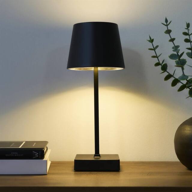 OHS Bedside Cordless Table Lamp LED Battery Operated Night Light in Black - image 1