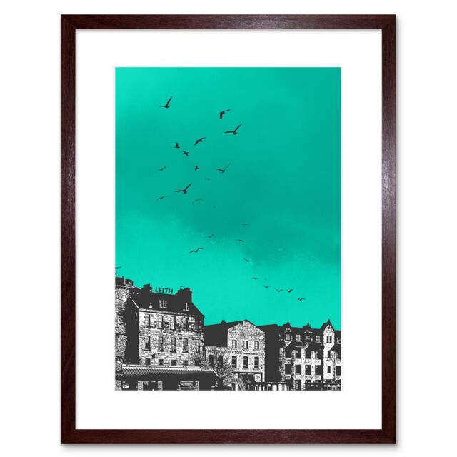 "Artery8 Wall Art Print Rooftop Birds Leith Framed 9X7 in Brown - Size: W7"" x H9""" - image 1