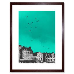 "Artery8 Wall Art Print Rooftop Birds Leith Framed 9X7 in Brown - Size: W7"" x H9""" - thumbnail 1