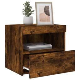 Berkfield Home Beautiful Bedside Cabinet with LED Lights Smoked Oak 50x40x45 cm in Brown - Size: 50 x 40 x 45 cm - thumbnail 5