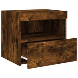 Berkfield Home Beautiful Bedside Cabinet with LED Lights Smoked Oak 50x40x45 cm in Brown - Size: 50 x 40 x 45 cm - thumbnail 7