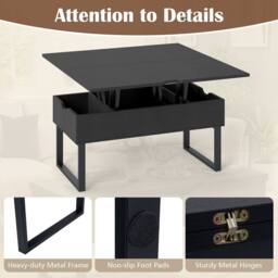Costway Lift Top Coffee Table 3-in-1 Convertible Coffee Table Cocktail Table in Black - thumbnail 4