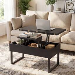 Costway Lift Top Coffee Table 3-in-1 Convertible Coffee Table Cocktail Table in Black - thumbnail 7