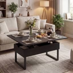 Costway Lift Top Coffee Table 3-in-1 Convertible Coffee Table Cocktail Table in Black - thumbnail 3