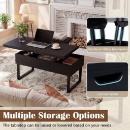 Costway Lift Top Coffee Table 3-in-1 Convertible Coffee Table Cocktail Table in Black - thumbnail 8