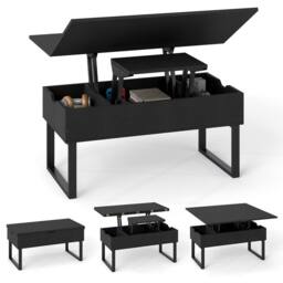 Costway Lift Top Coffee Table 3-in-1 Convertible Coffee Table Cocktail Table in Black - thumbnail 1