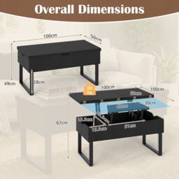 Costway Lift Top Coffee Table 3-in-1 Convertible Coffee Table Cocktail Table in Black - thumbnail 2