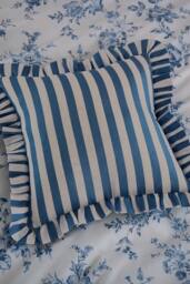 Helena Springfield 'Candy Stripe' Cotton Cushion in Blue - Size: 40 cm x 40 cm - thumbnail 2