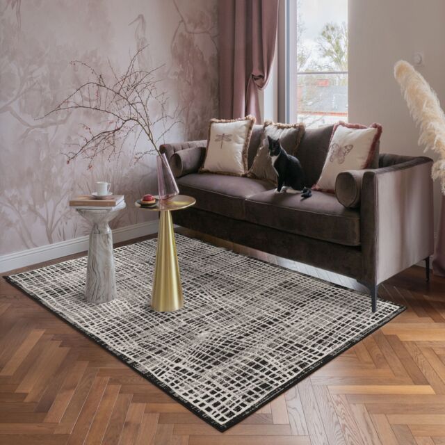 Desire Rugs Mayfair Living Room Area Rug Metallic Sheen Modern Mesh Design in Black - Size: 160 cm x 230 cm - image 1