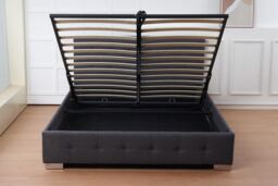 Outdoor Living Oslo Charcoal Linen Tufted Ottoman Bed Frame - Size: Double - thumbnail 4