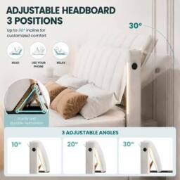 STILVORA Upholstered Bed 5ft King with USB White PU - thumbnail 8