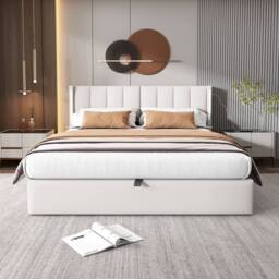 STILVORA Upholstered Bed 5ft King with USB White PU - thumbnail 3