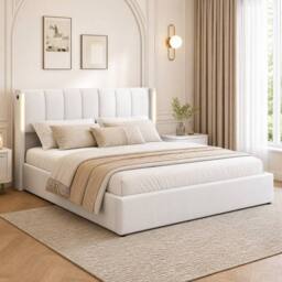 STILVORA Upholstered Bed 5ft King with USB White PU - thumbnail 1