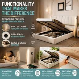 STILVORA Upholstered Bed 5ft King with USB White PU - thumbnail 6