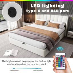 STILVORA Upholstered Bed 5ft King with USB White PU - thumbnail 7