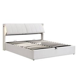 STILVORA Upholstered Bed 5ft King with USB White PU - thumbnail 9