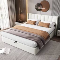 STILVORA Upholstered Bed 5ft King with USB White PU - thumbnail 2