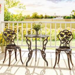 OUTSUNNY Outdoor Bistro Set with Umbrella Hole Rose Design Metallic in Bronze - thumbnail 9