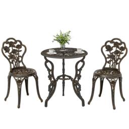 OUTSUNNY Outdoor Bistro Set with Umbrella Hole Rose Design Metallic in Bronze - thumbnail 2