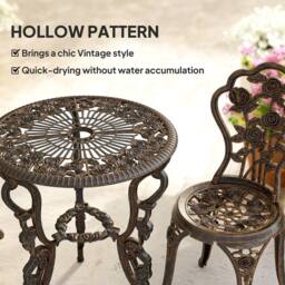 OUTSUNNY Outdoor Bistro Set with Umbrella Hole Rose Design Metallic in Bronze - thumbnail 6