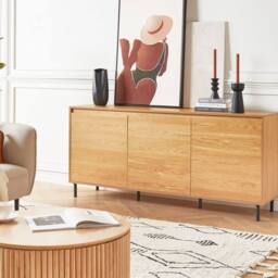 Wyld and Coco Three-Door Sideboard Light Brown with Black Metal Legs - thumbnail 1