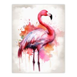 "Artery8 Wall Art Print Watercolour Flamingo Pink Ink Splat Design Watercolour Poster - Size: W24"" x H32""" - thumbnail 1
