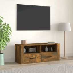 Berkfield Home TV Cabinet Smoked Oak 100x35x40 cm Engineered Wood in Brown - Size: 100 x 35 x 40 cm