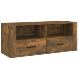 Berkfield Home TV Cabinet Smoked Oak 100x35x40 cm Engineered Wood in Brown - Size: 100 x 35 x 40 cm - thumbnail 2