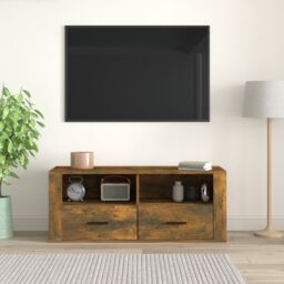 Berkfield Home TV Cabinet Smoked Oak 100x35x40 cm Engineered Wood in Brown - Size: 100 x 35 x 40 cm - thumbnail 3